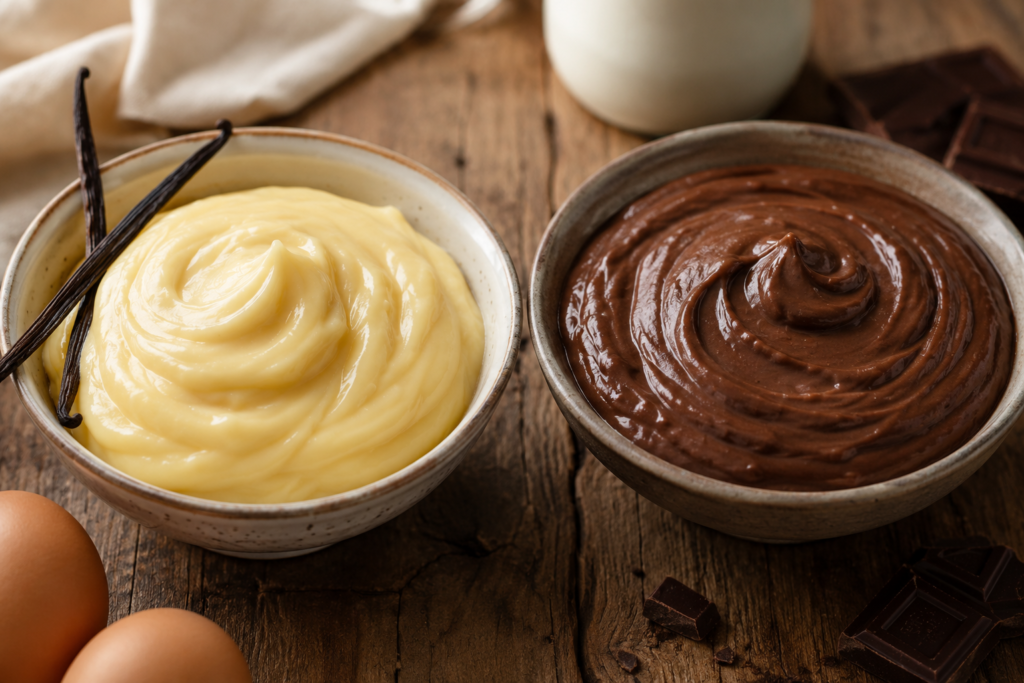 Crema pastelera tradicional y de chocolate