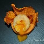 Yema de huevo en tempura con texturas de boniato