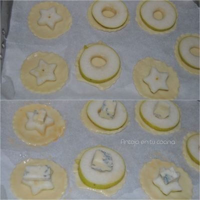 Canapé de hojaldre con pera y queso gorgonzola