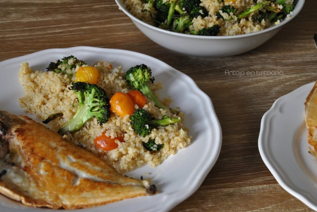 ensalada bulgur y brocoli con dorada