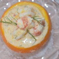 Ensalada de naranja - Naranjas rellenas de cóctel de gambas