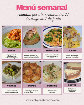 Menú Semanal Familiar: 27 de mayo al 2 de junio