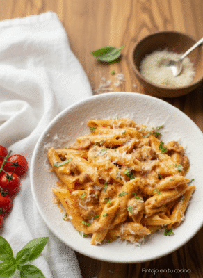 Macarrones con tomate, nata y beicon: receta fácil, rápida y cremosa