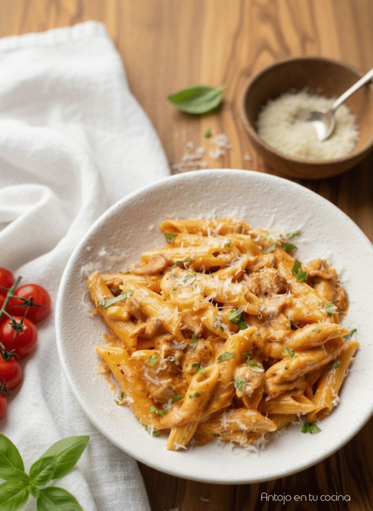 Macarrones con tomate, nata y beicon: receta fácil, rápida y cremosa