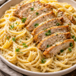 Espaguetis con salsa Alfredo y pollo cremosos, intensos y absolutamente irresistibles