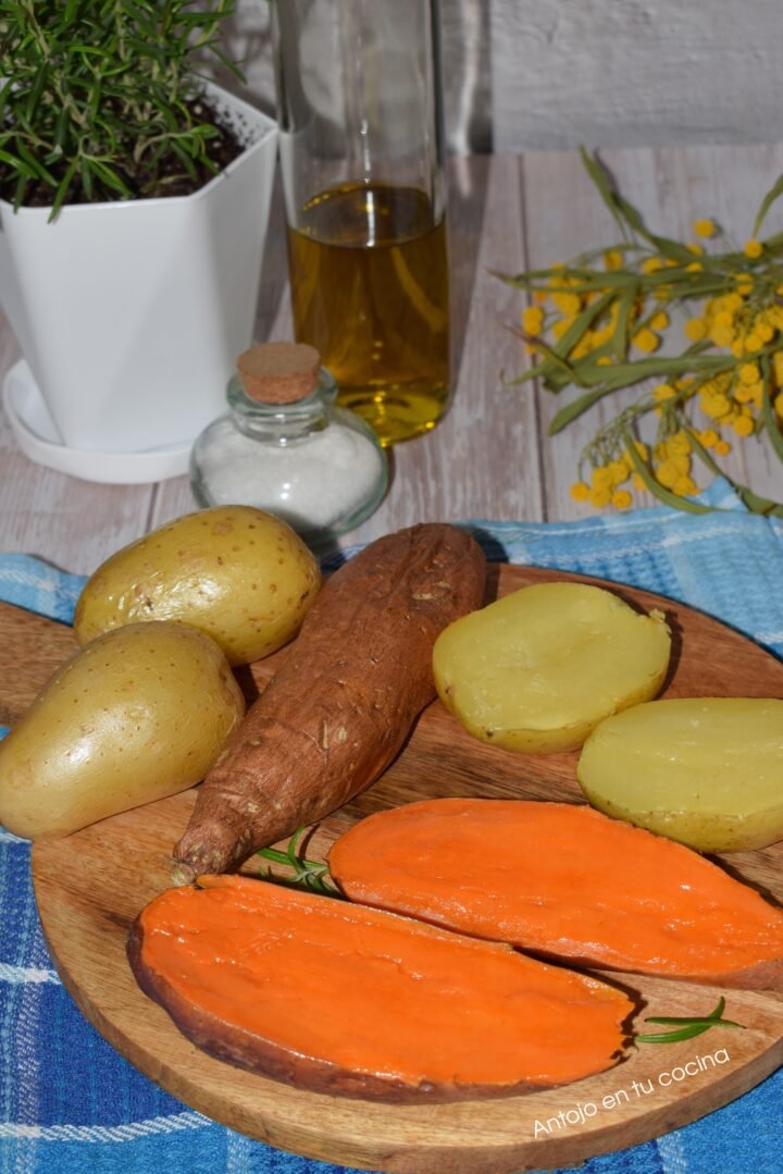 Patatas y boniato al microondas (receta fácil, rápida y sin horno)