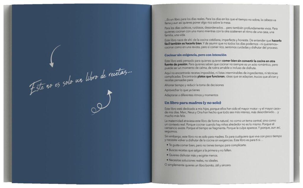 Páginas de apertura del libro con el lema «Este no es solo un libro de recetas…»