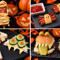 Aperitivos y cenas de Halloween: momias y arañas de salchicha, sándwiches y hamburguesas monstruosas