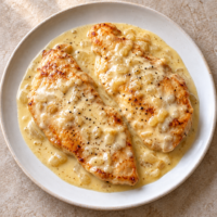 Pechugas de pollo servidas con salsa cremosa de queso