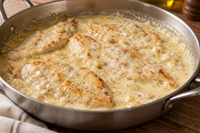 Pechugas de pollo con salsa de queso, fáciles y cremosas