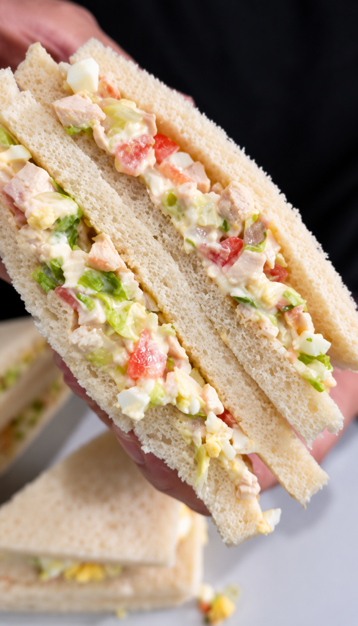 Sándwich de pollo y huevo con relleno cremoso